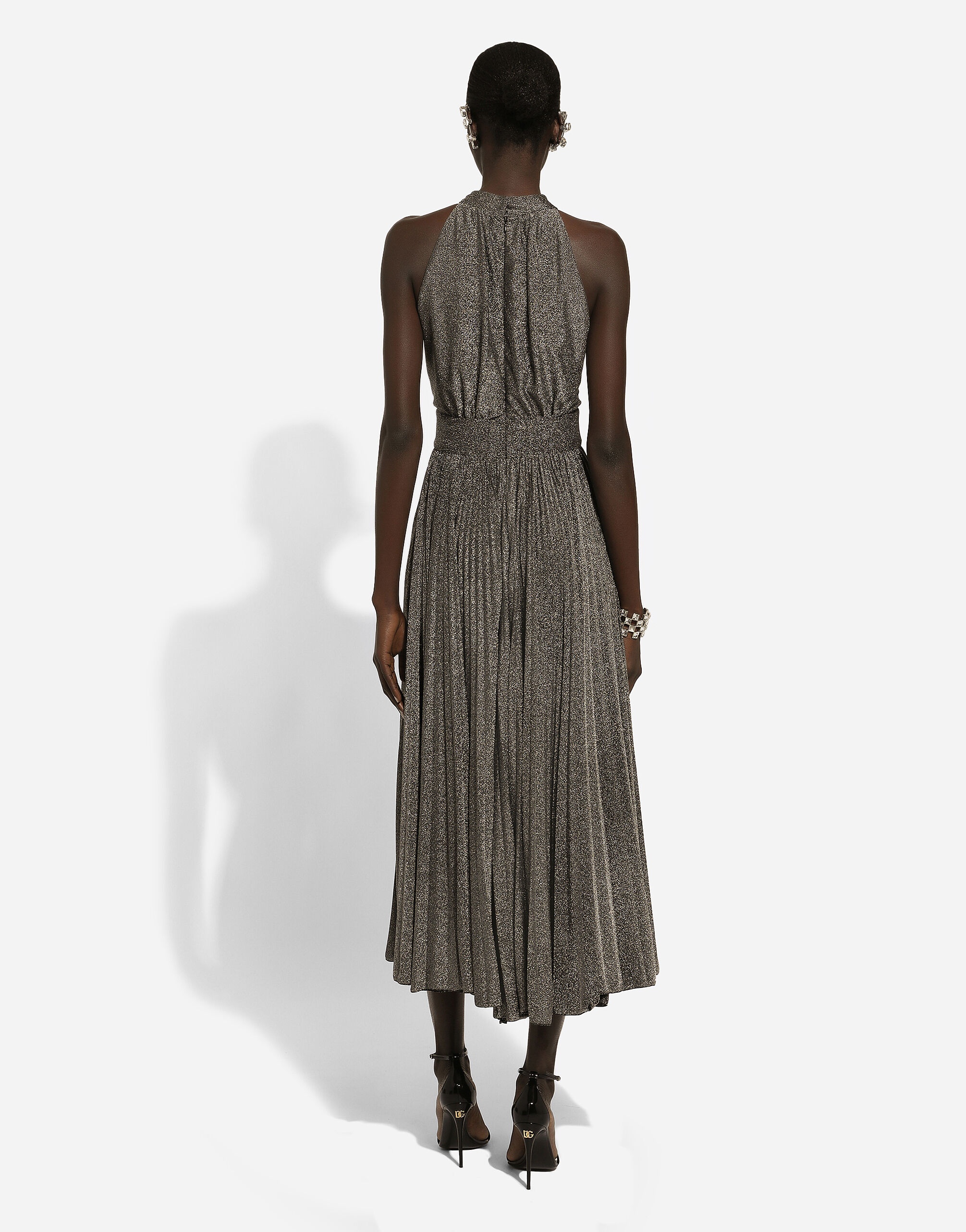 Pleated jersey lurex calf-length dress - 3