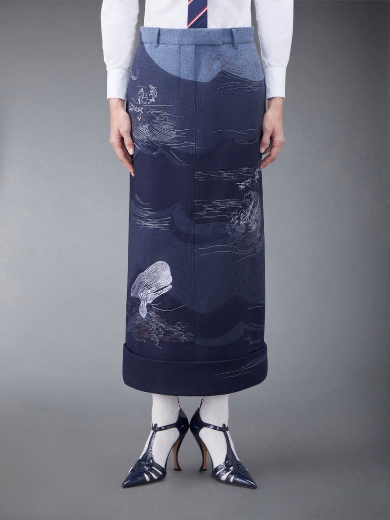Thom Browne Wool Flannel Stitch Detail Calf Length Sack Skirt outlook