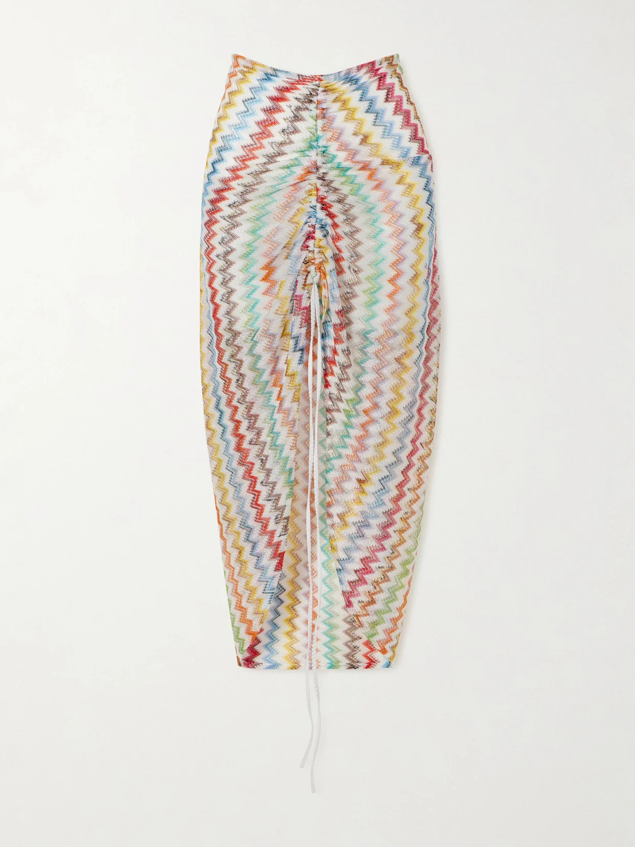 Gathered Striped Metallic Crochet-knit Midi Skirt - 1