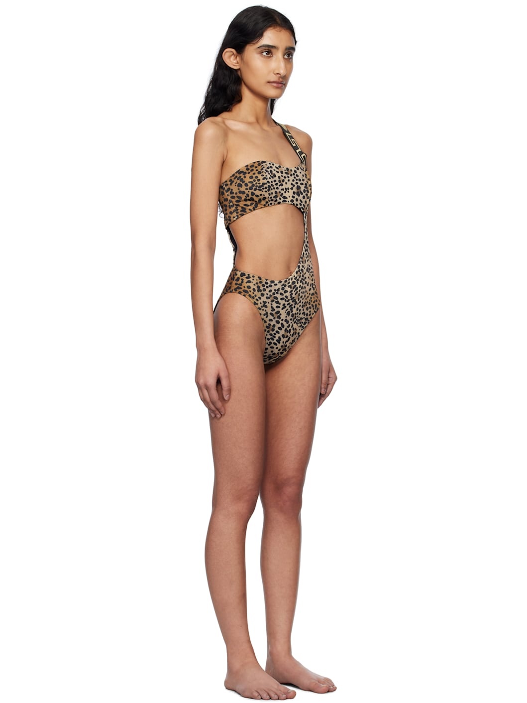 Brown & Black Greca Border One-Piece Swimsuit - 2