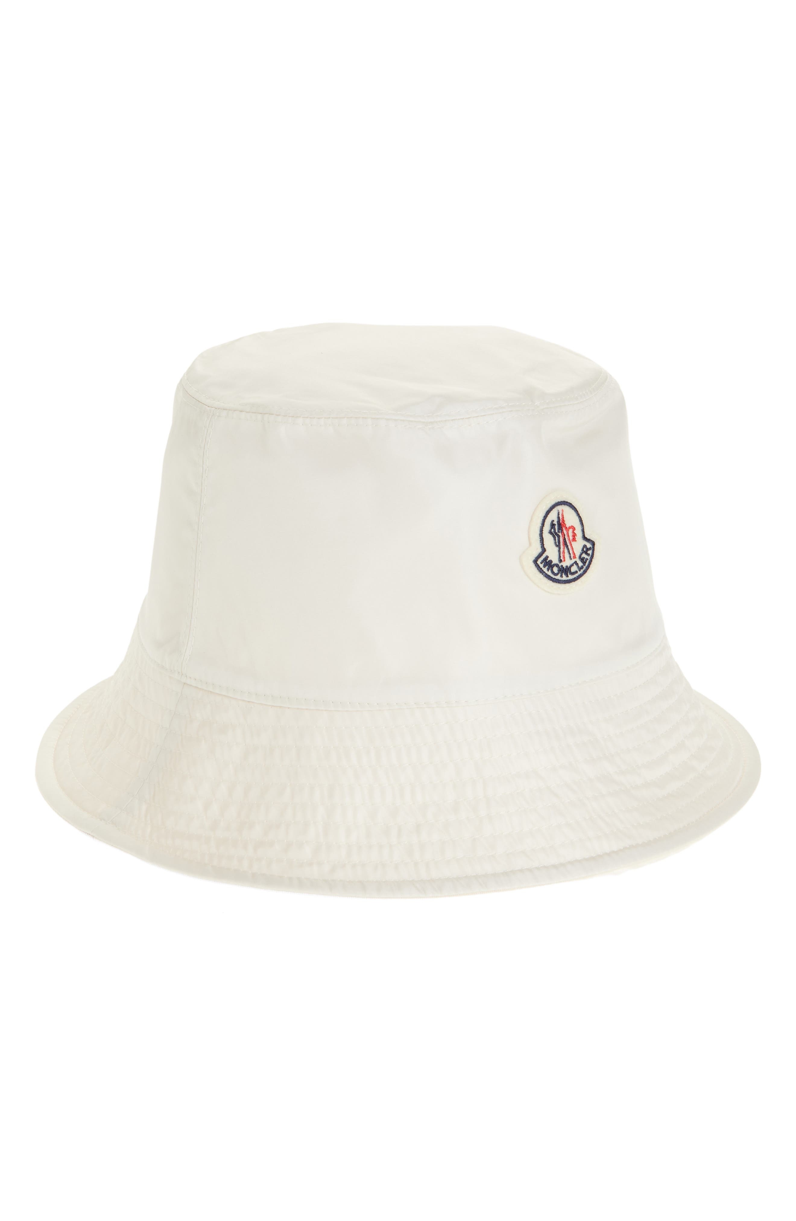 Moncler Logo Patch Bucket Hat in White at Nordstrom - 2