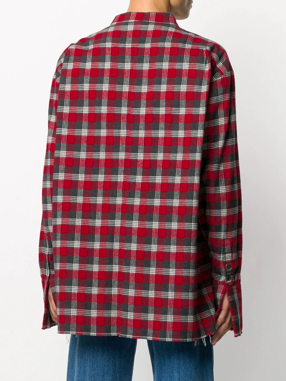 raw edge check print shirt - 4