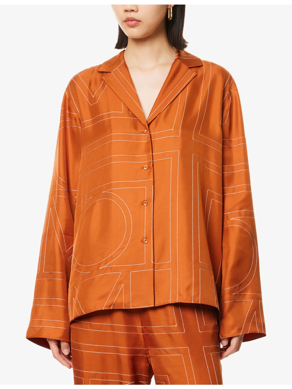 Monogram-Stitch Silk Pyjama-Style Top - 3