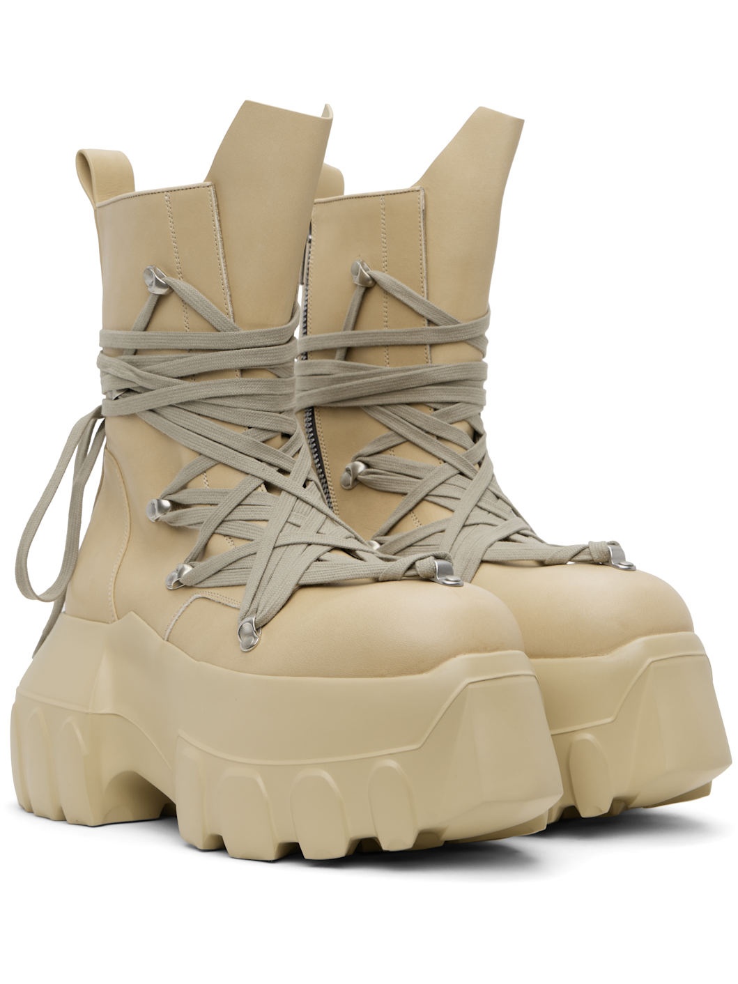 Beige Hollywood Megalace Mega Tractor Boots - 4