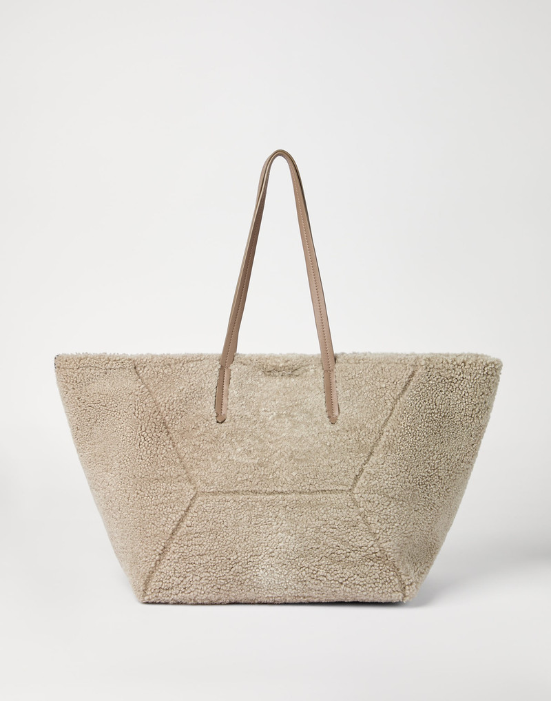 Brunello Cucinelli BC Duo bag in curly shearling with monili outlook