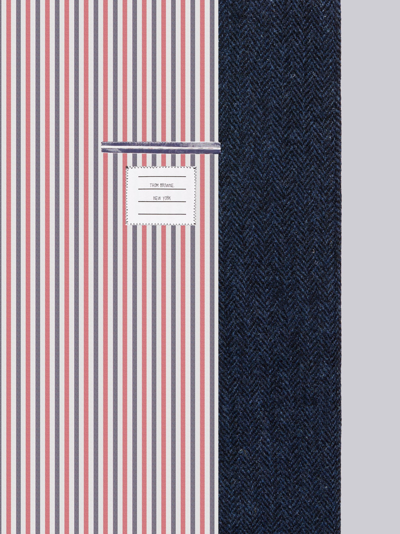 Navy Wool Herringbone Harris Tweed Elongated Sack Overcoat 6