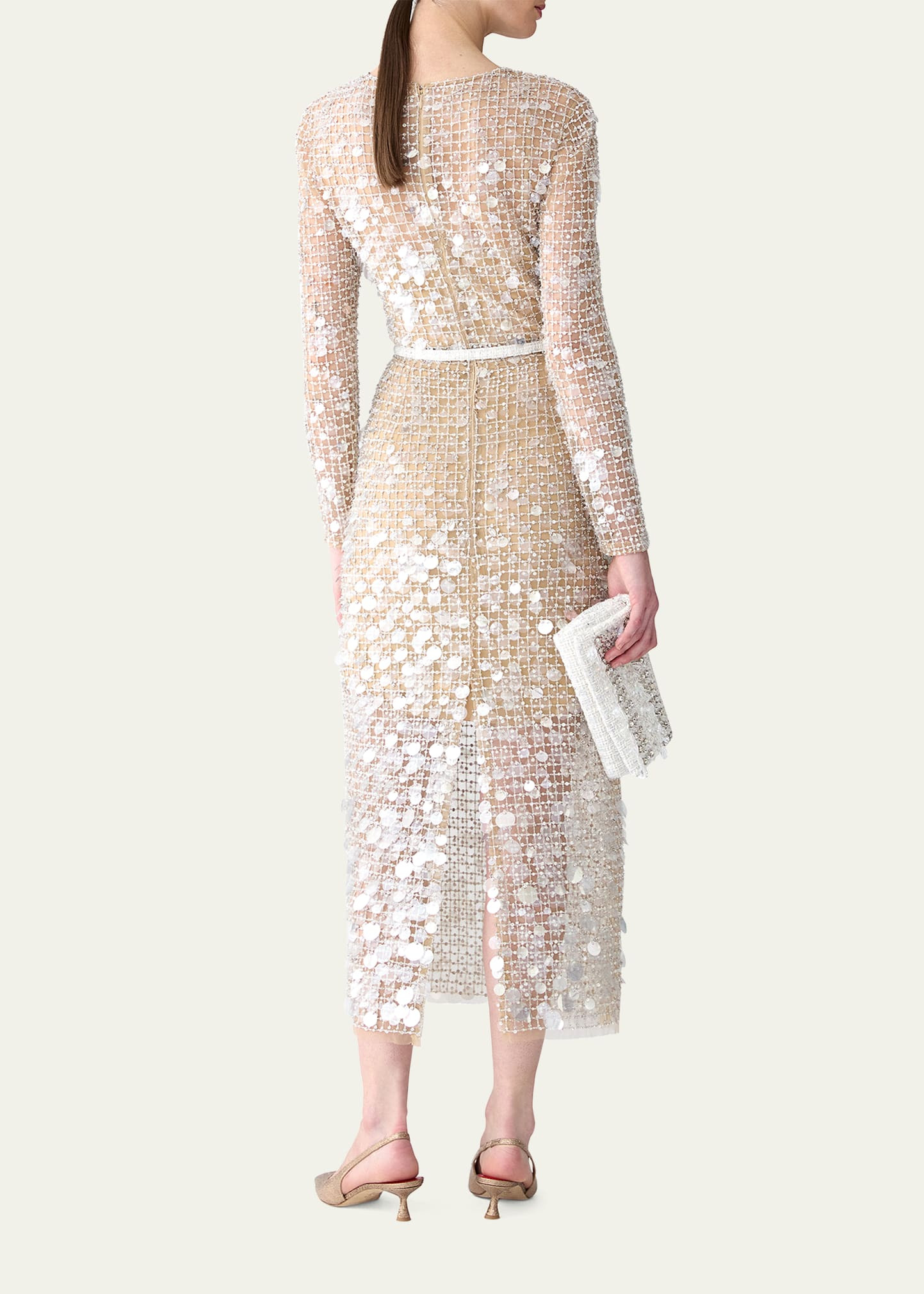 Embellished Long-Sleeve Midi Dress - 3