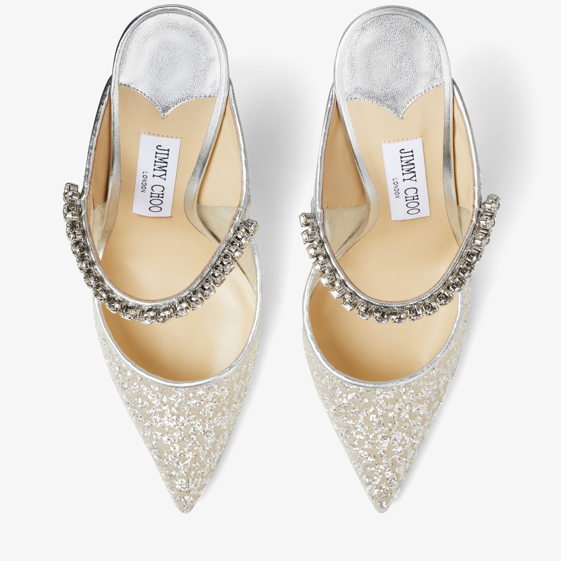 Bing 100
Silver Glitter Tulle Mules with Crystal Strap - 6
