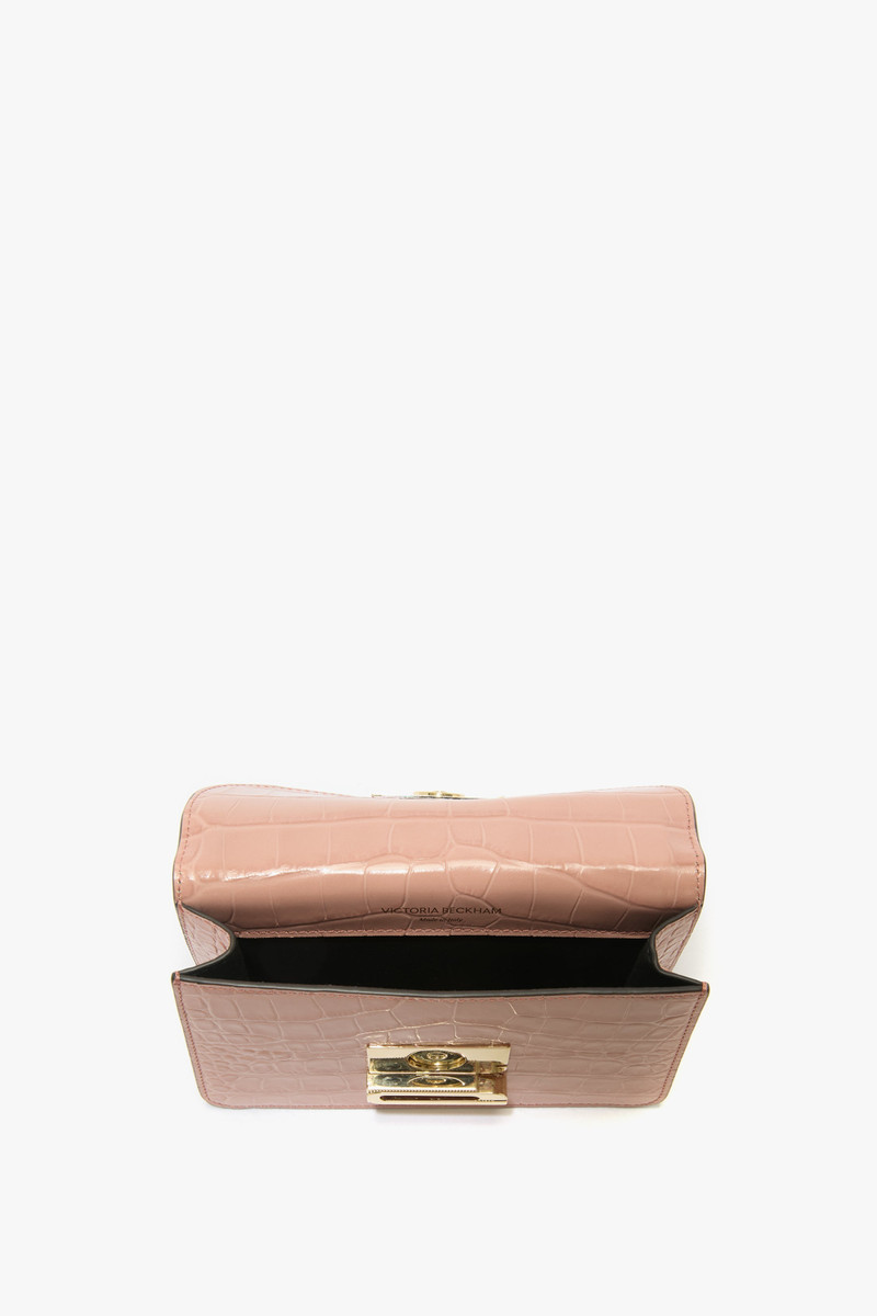 Nano Dorian Wristlet In Blush Pink Croc Embossed Leather 7