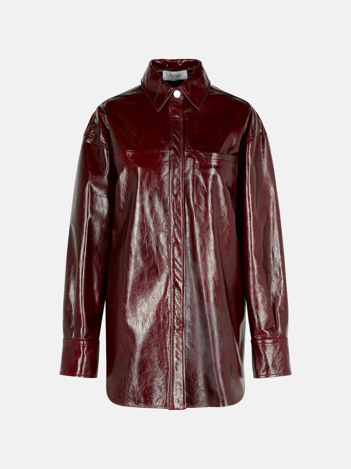 'BOREL' OVERSIZE BURGUNDY NAPPA LEATHER SHIRT - 1