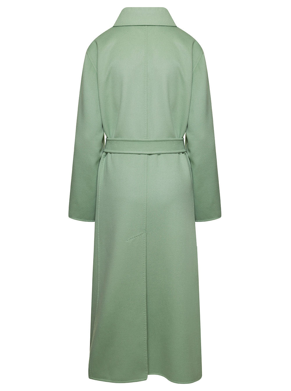 Max Mara Women Light Green Hans Long Coat With Belt In Wool Blend Woman - 2