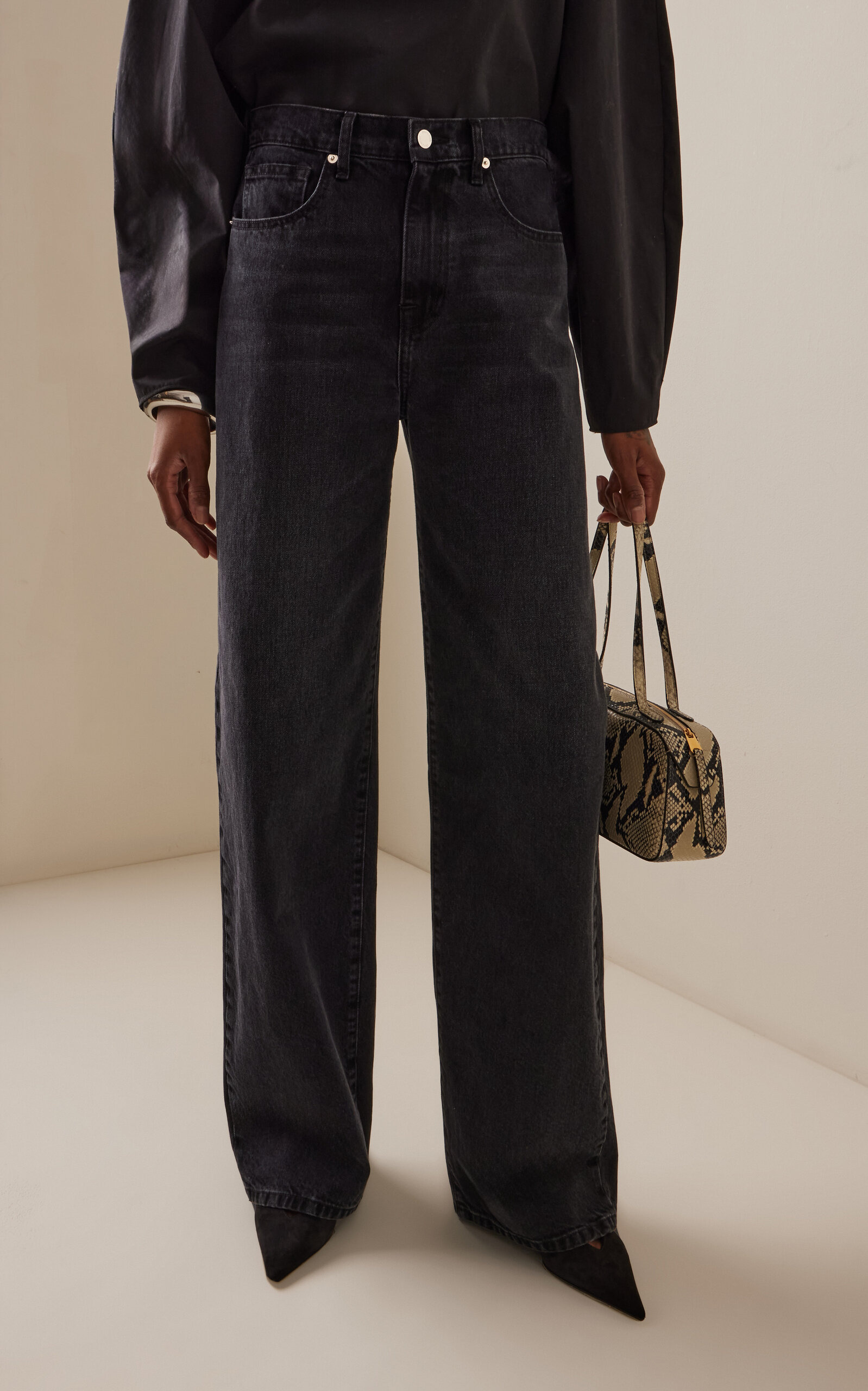 The Callan Mid-Rise Wide-Leg Jeans black - 3