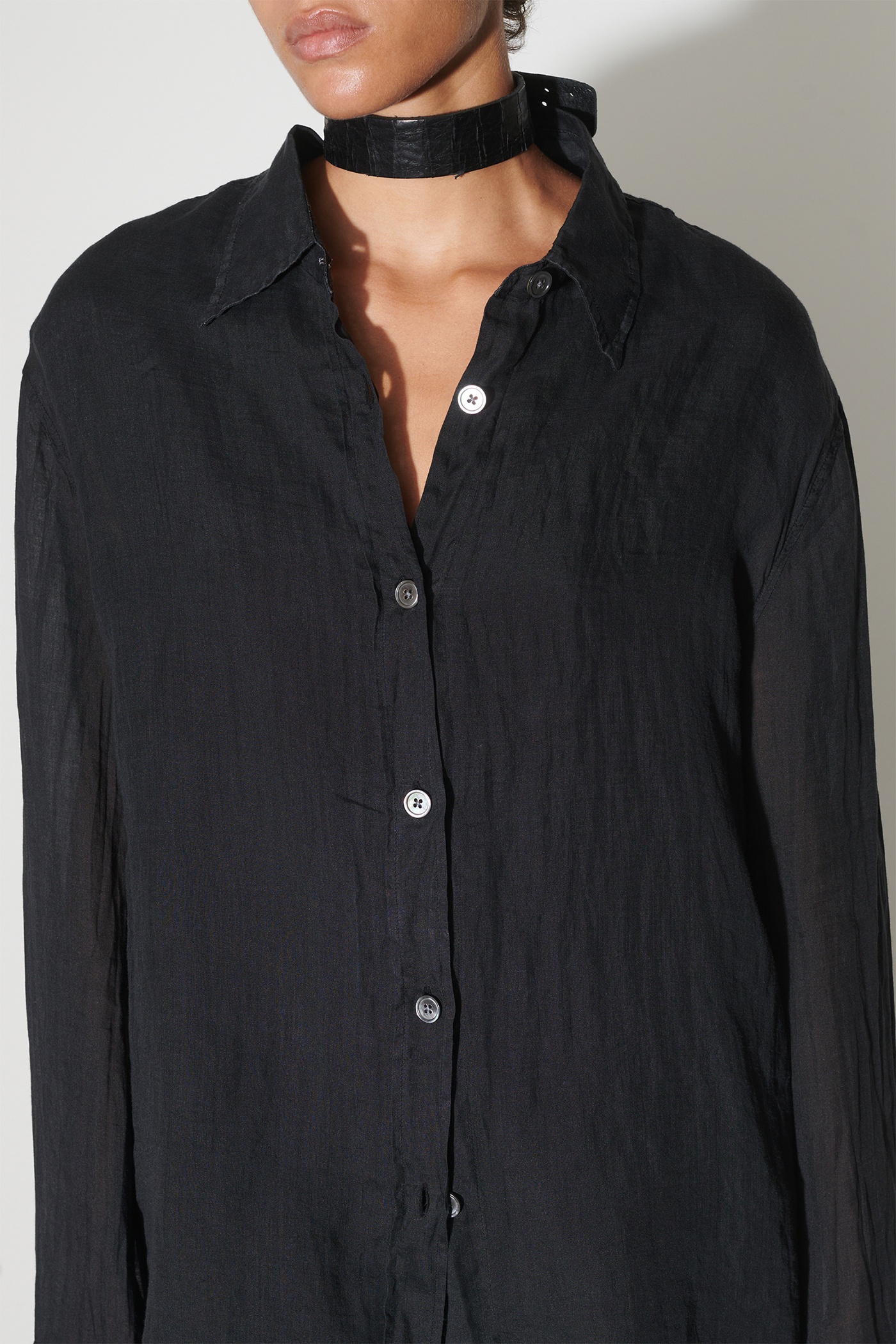 Backless Liner Shirt Black Gauze Ramie - 3