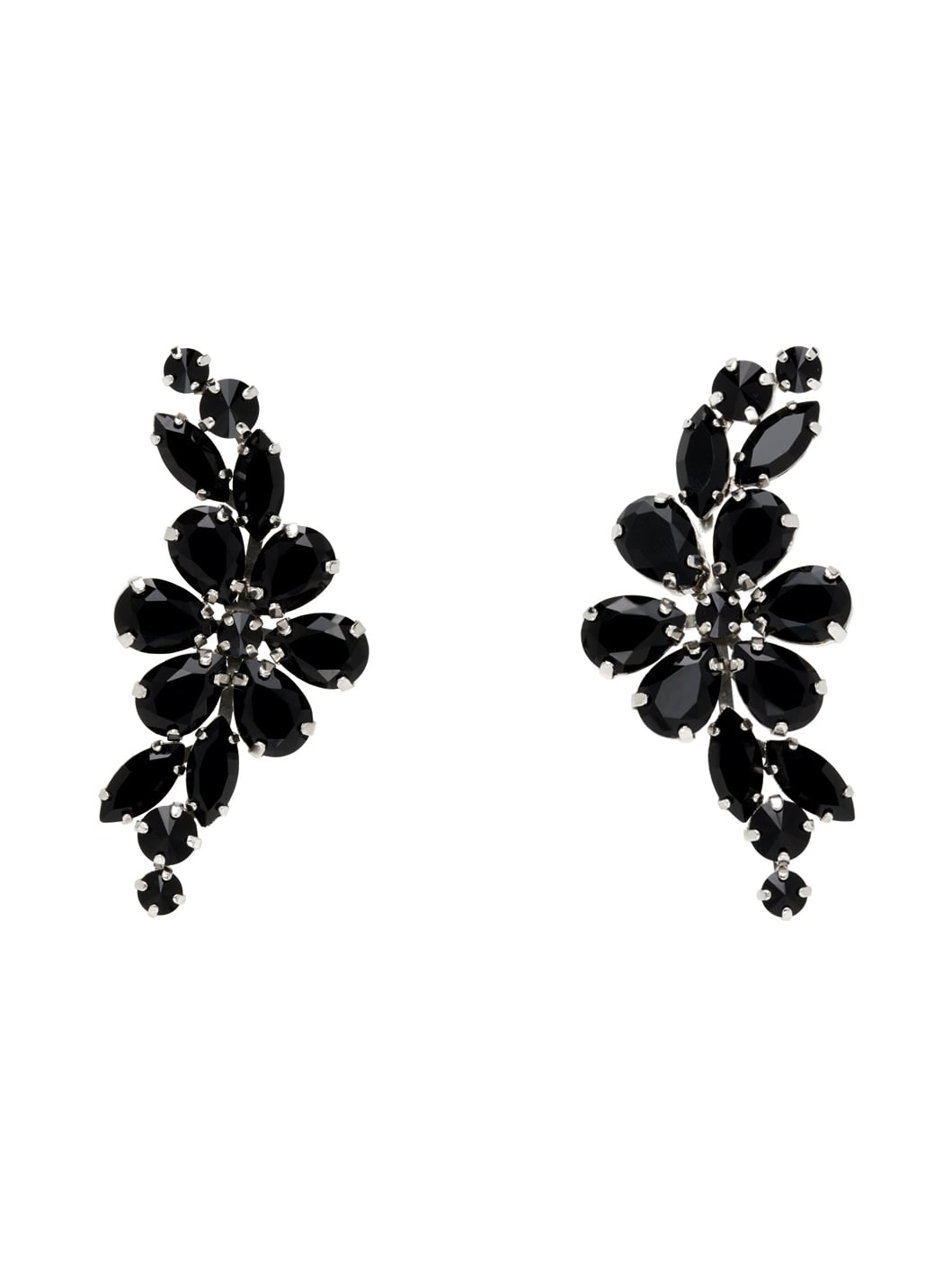 Silver & Black Floral Crystal Half Moon Earrings - 1