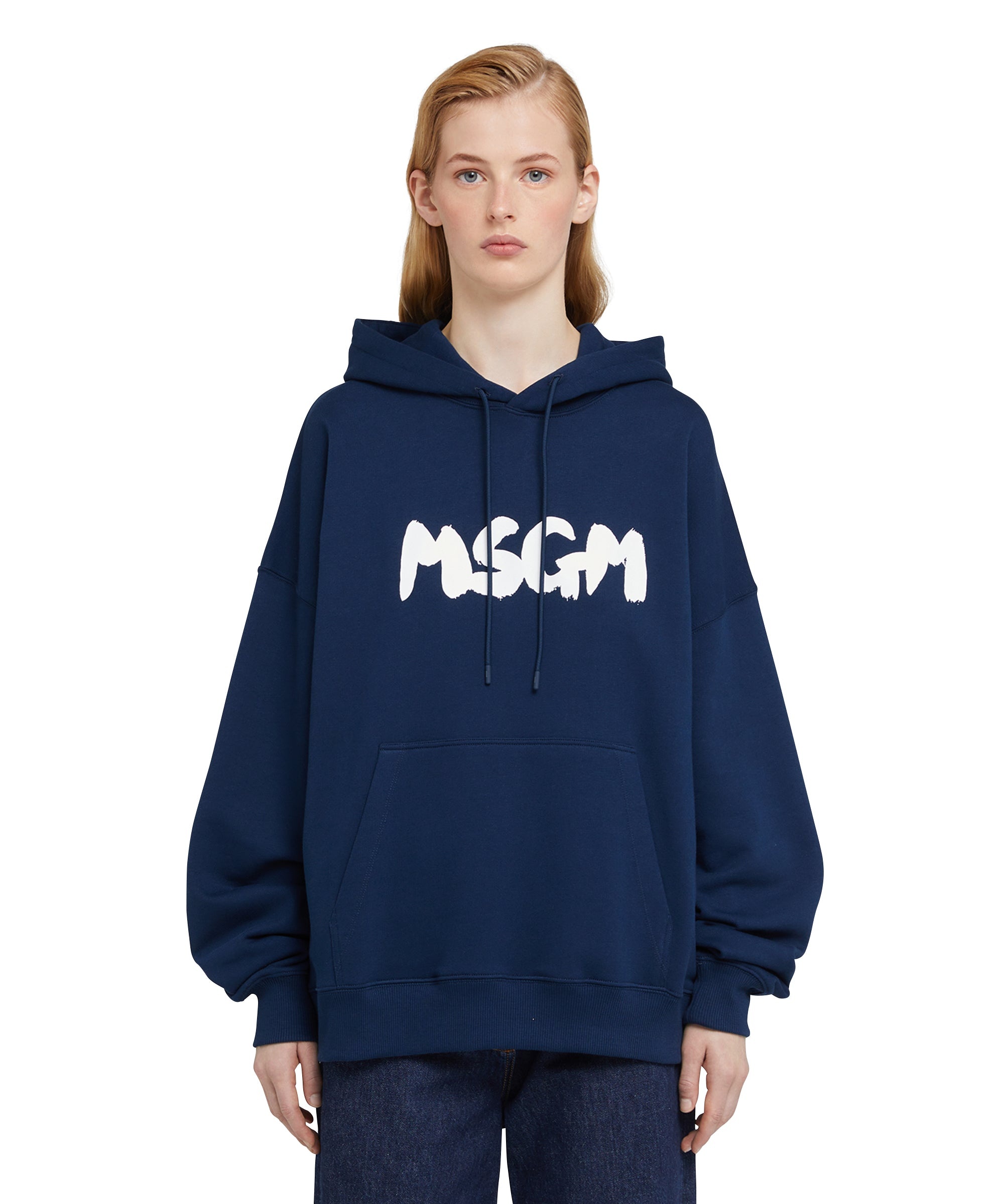 Felpa con cappuccio in cotone con logo pennellato MSGM - 6