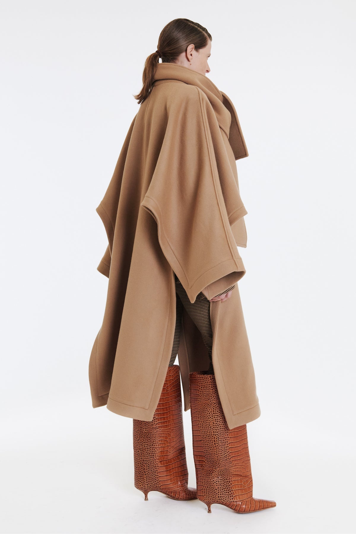 OPEN SLEEVE PONCHO COAT WITH SCARF DETAIL BEIGE - 8