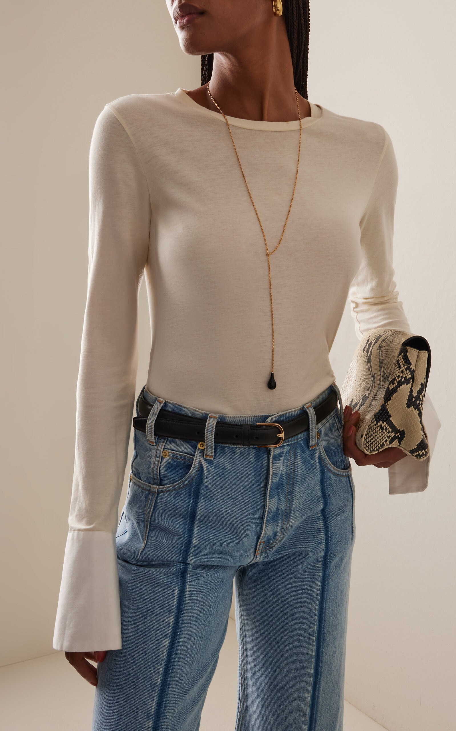 Nora Cuff-Detailed Jersey Top ivory - 2