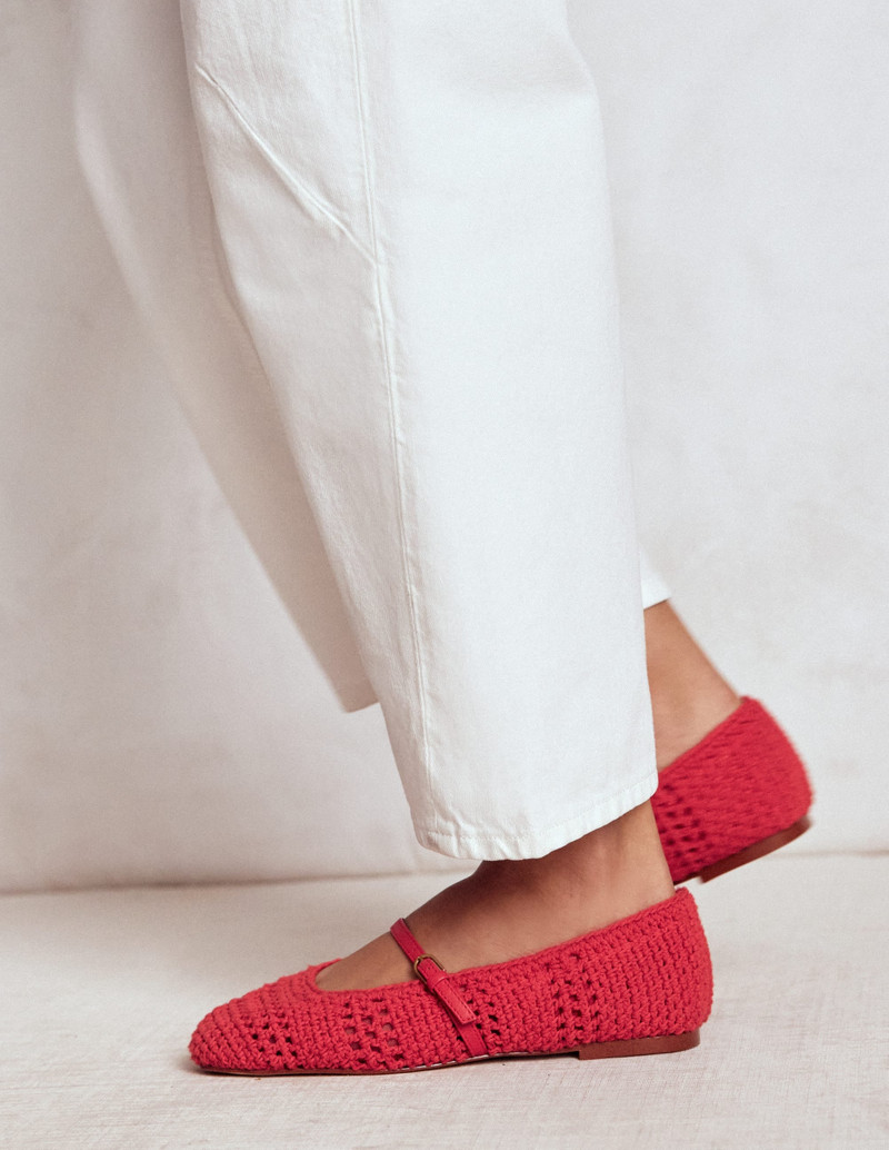 BODEN Crochet Mary Jane Flats-Post box Red outlook
