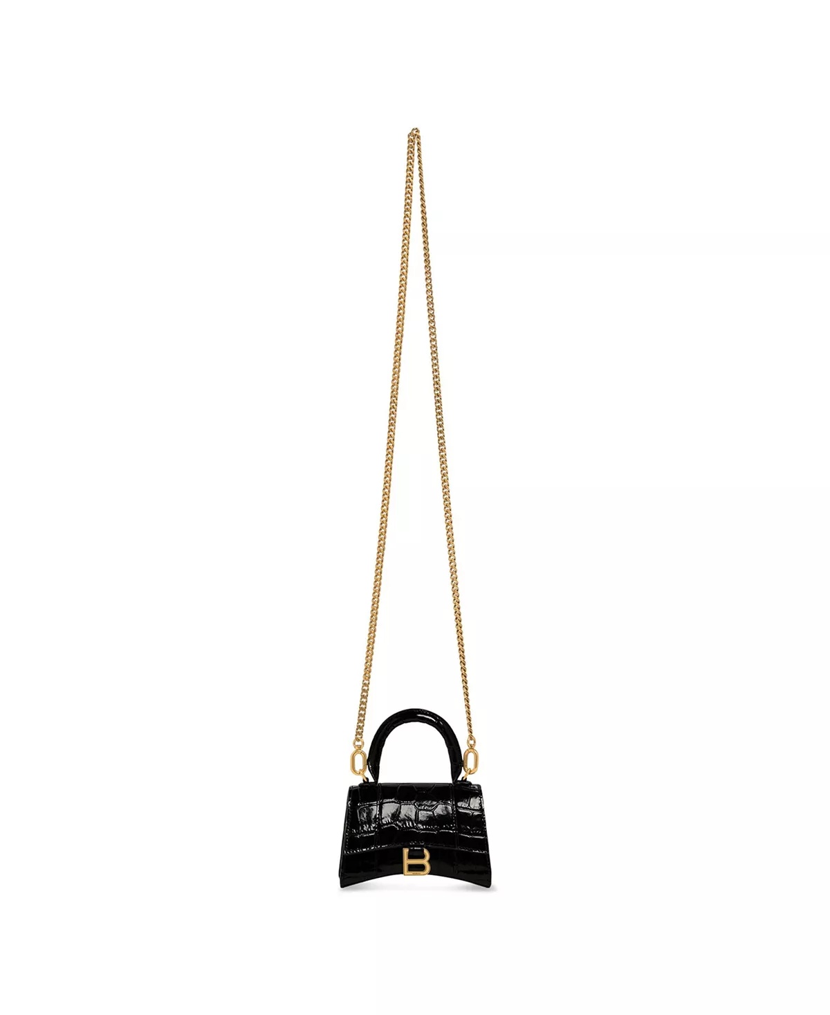 Hourglass Mini Handbag with Chain Crocodile Embossed - 6