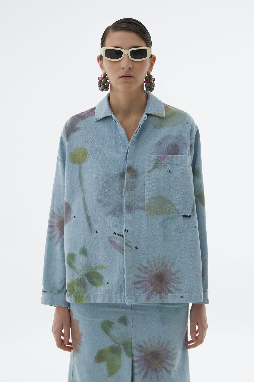 DENIM SHIRT WITH FLOWER PRINT - 1