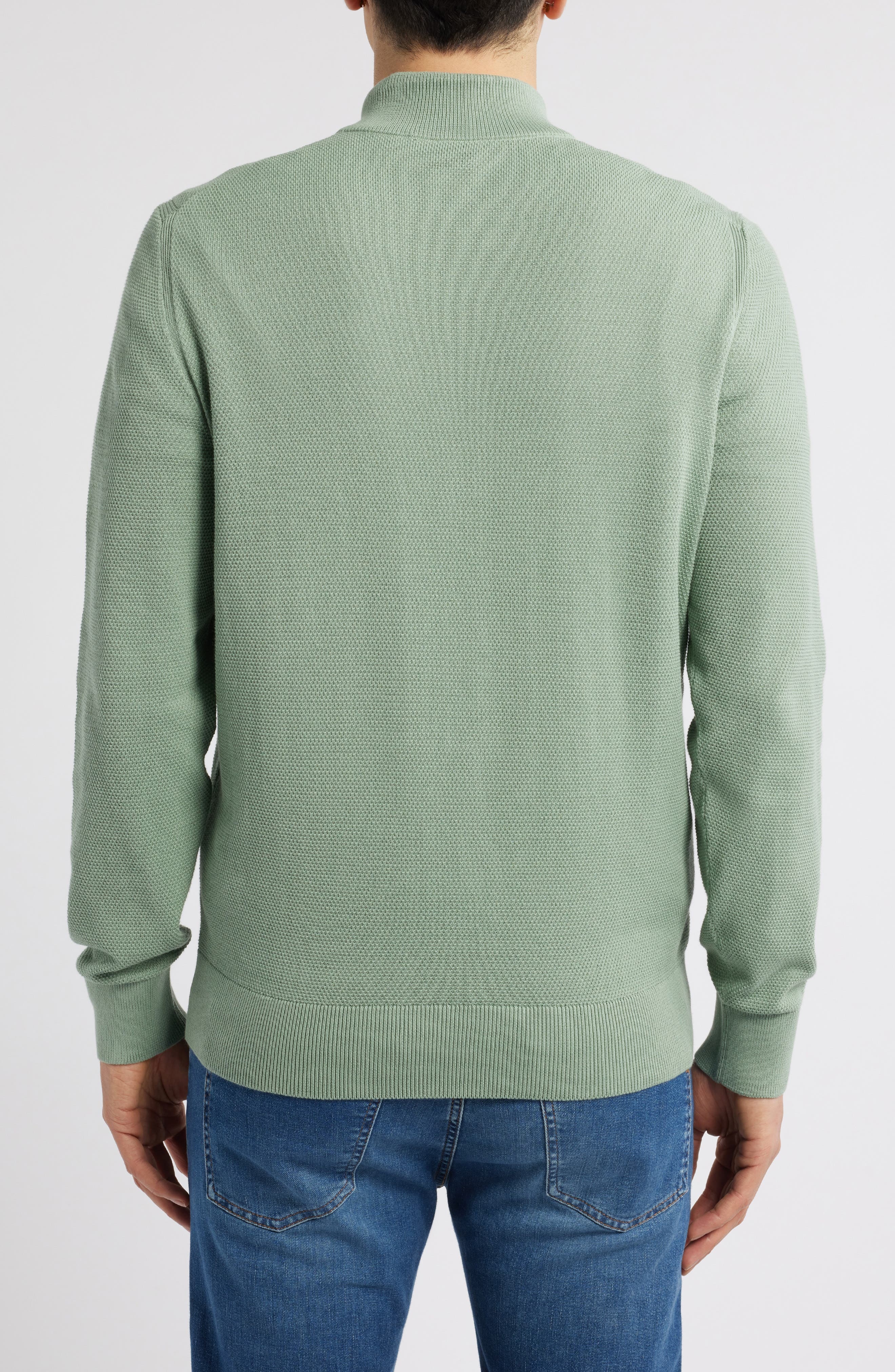 BOSS Ebrando Textured Cotton Half Zip Sweater in Light Green at Nordstrom - 2