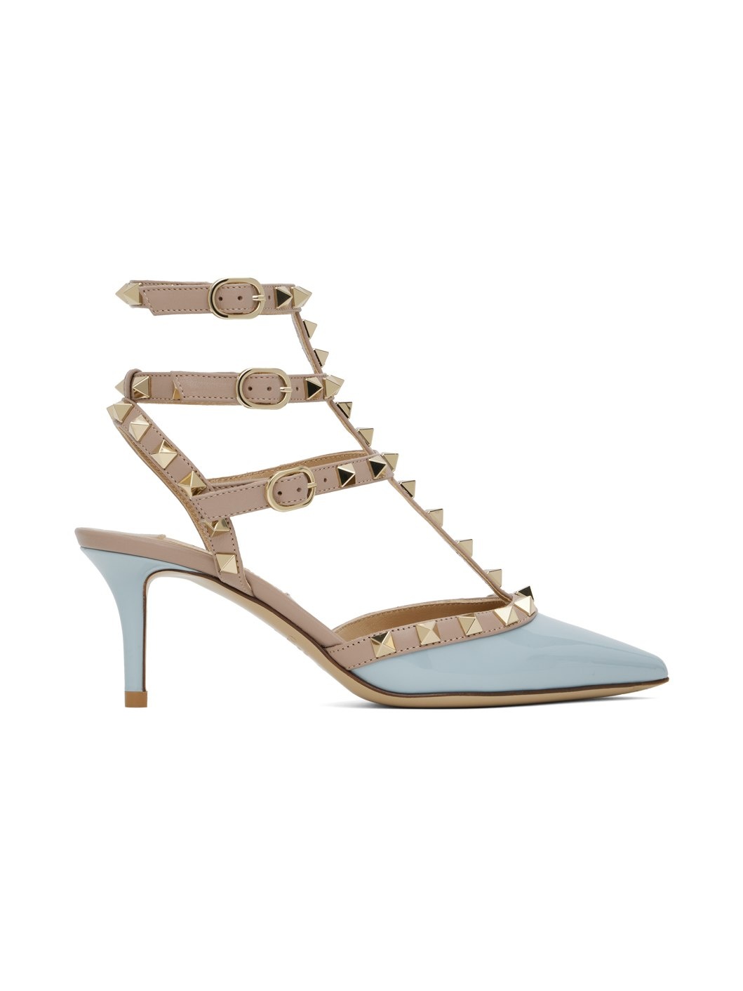 Taupe & Blue Rockstud Caged 65mm Heels - 1