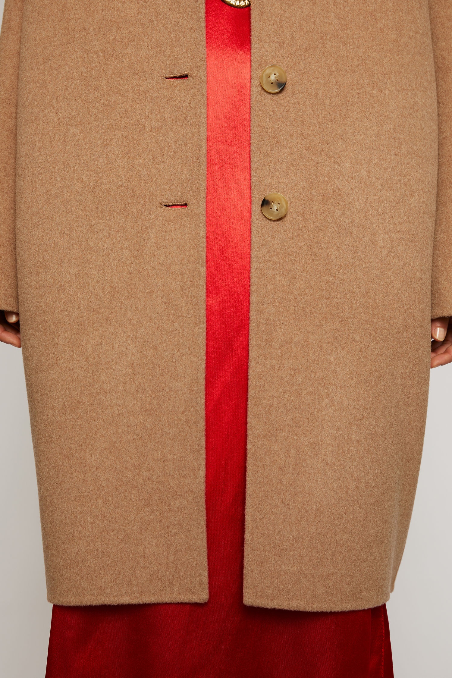 Single-breasted wool coat camel melange - 4