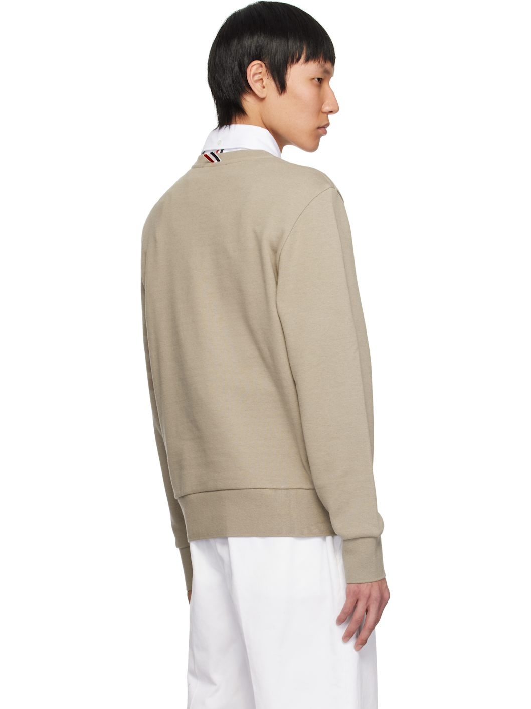 Beige Tonal 4-Bar Loopback Sweatshirt - 3