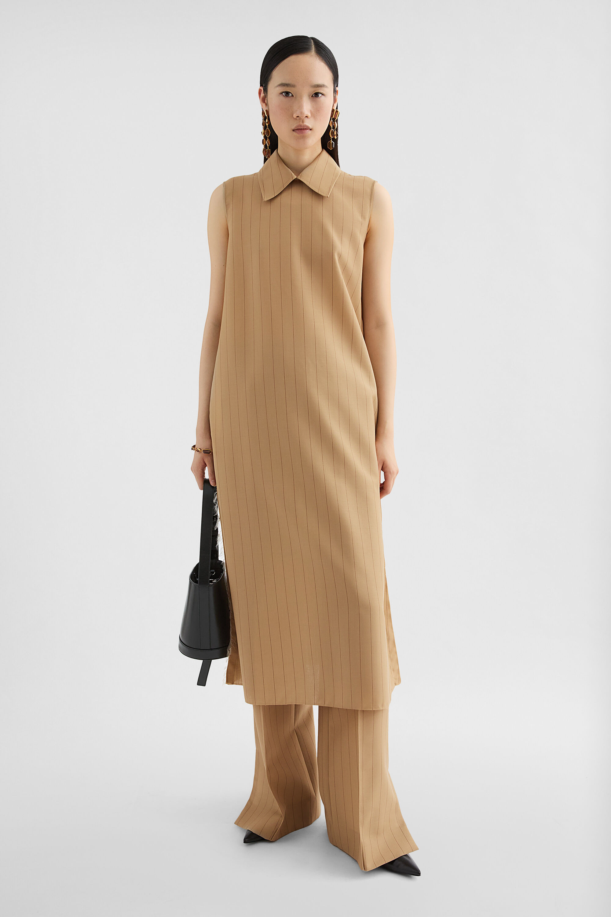 Wool Blend Pinstripe Shirt Dress - 5