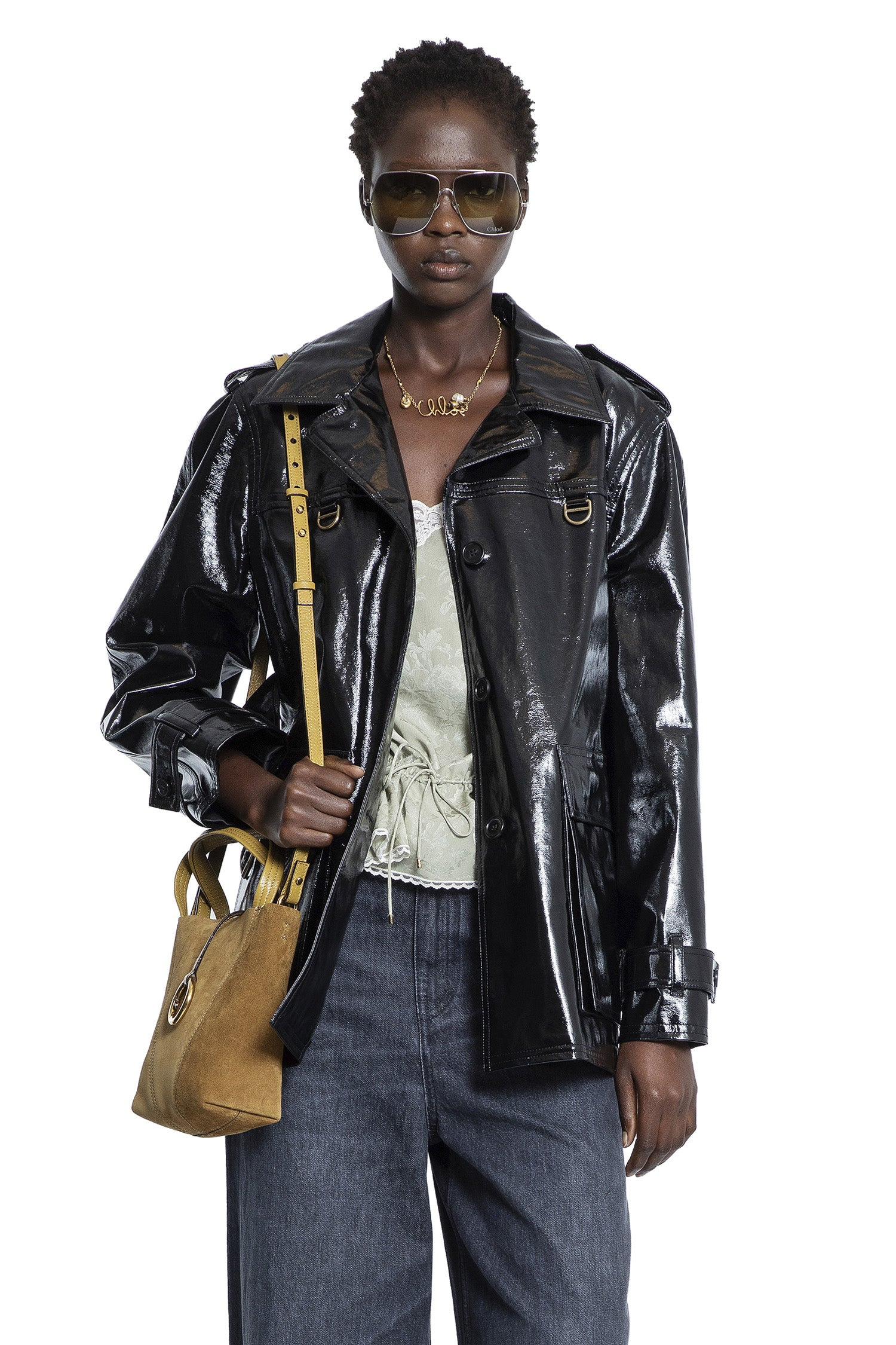 Belted-Jacket-In-Shiny-Coated-Cotton - 2