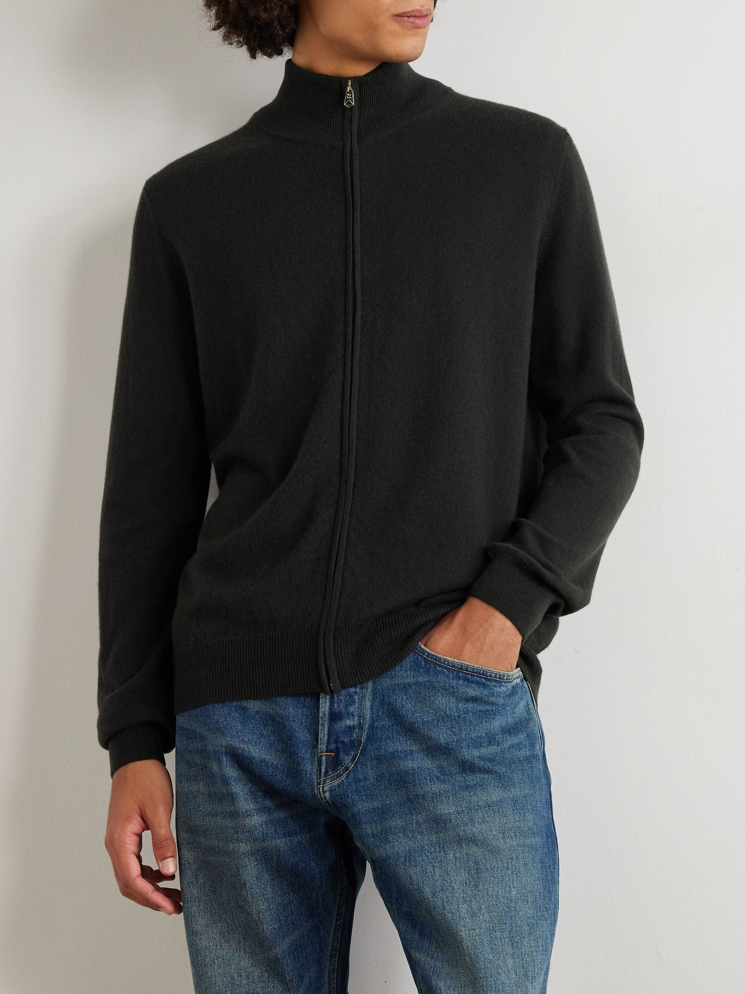 Cashmere Zip-Up Cardigan Green - 3