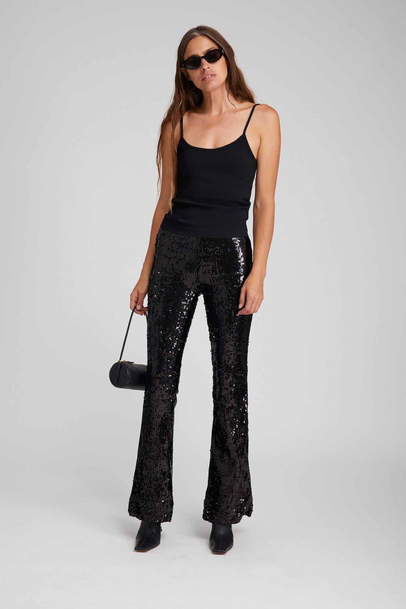 BLACK SEQUIN MICRO FLARE PANT - 2