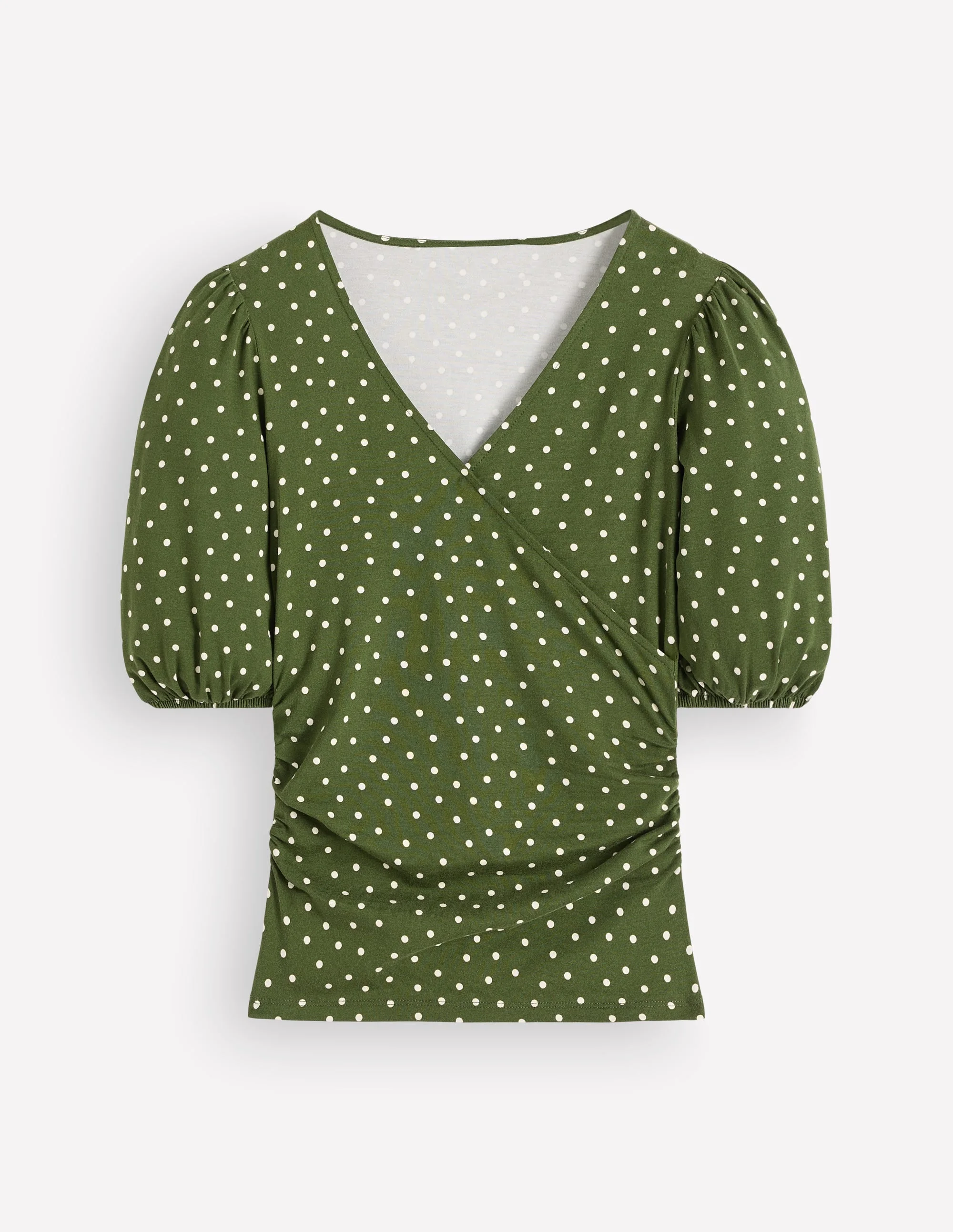 Tia Ruched Wrap Top-Brunswick Green, Painted Dot - 1