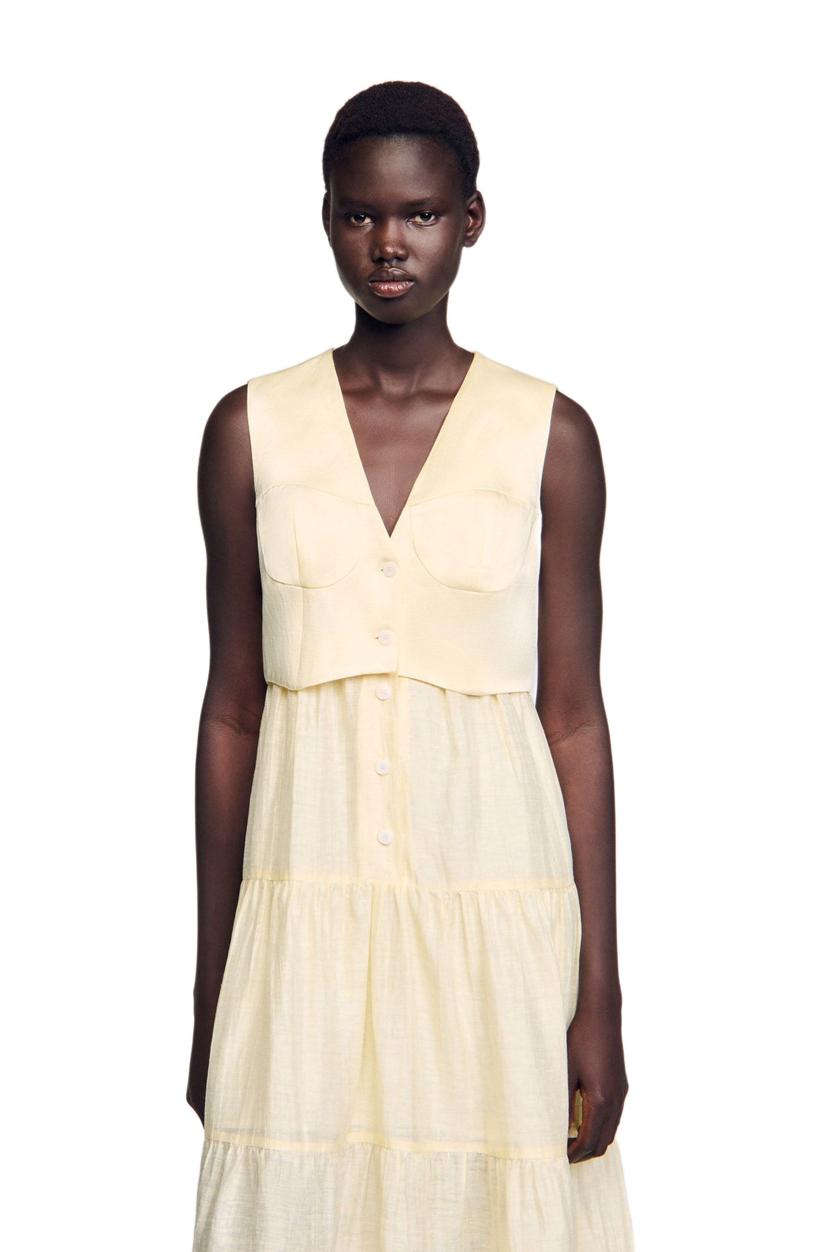 SANDRO Linen maxi dress in Light Yellow at Nordstrom - 3