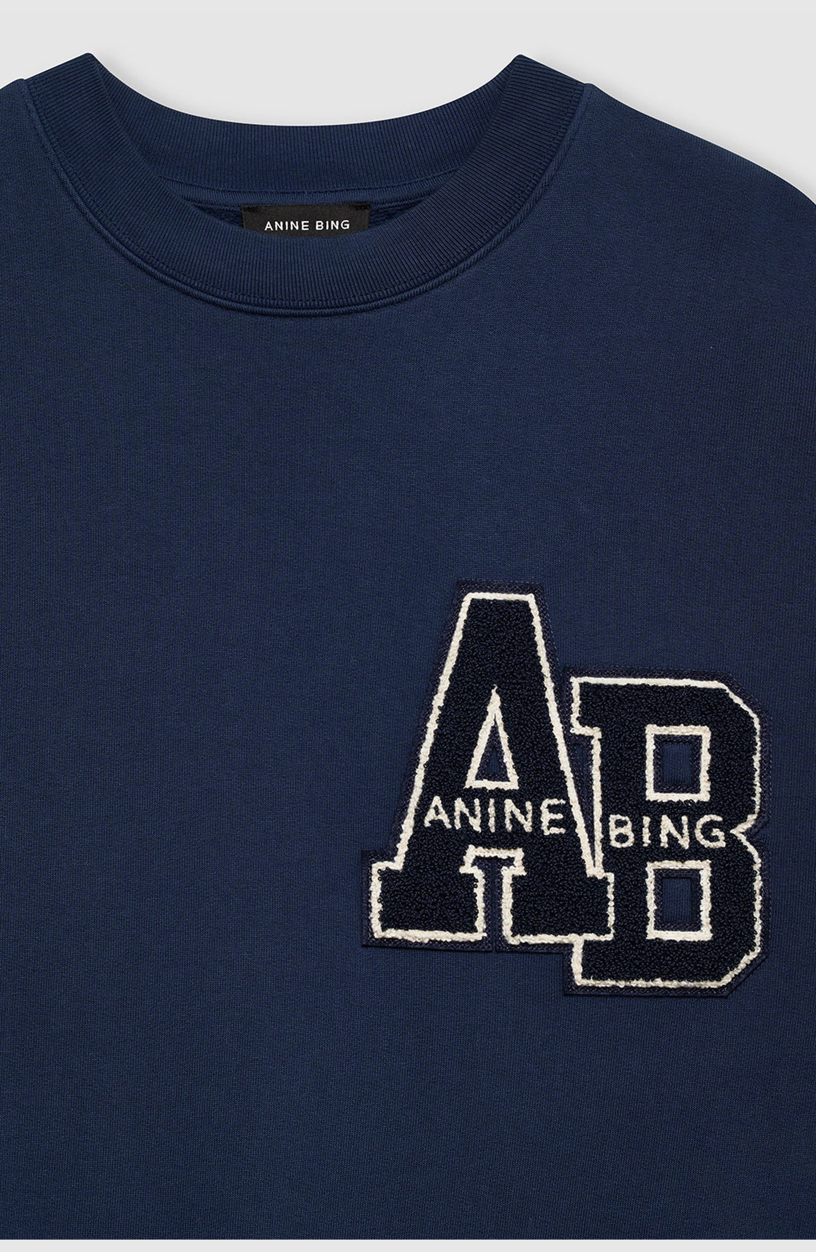 ANINE BING Miles Oversized Letterman Sweatshirt in Washed Navy at Nordstrom - 3