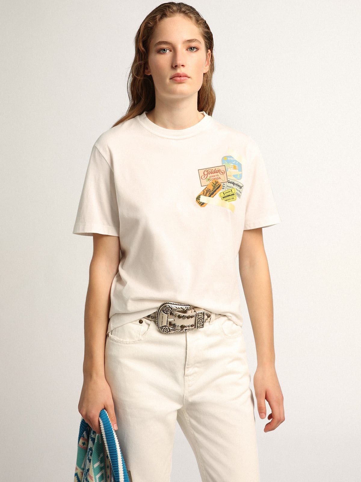 White Journey Collection T-shirt with multicolored stamp print - 4