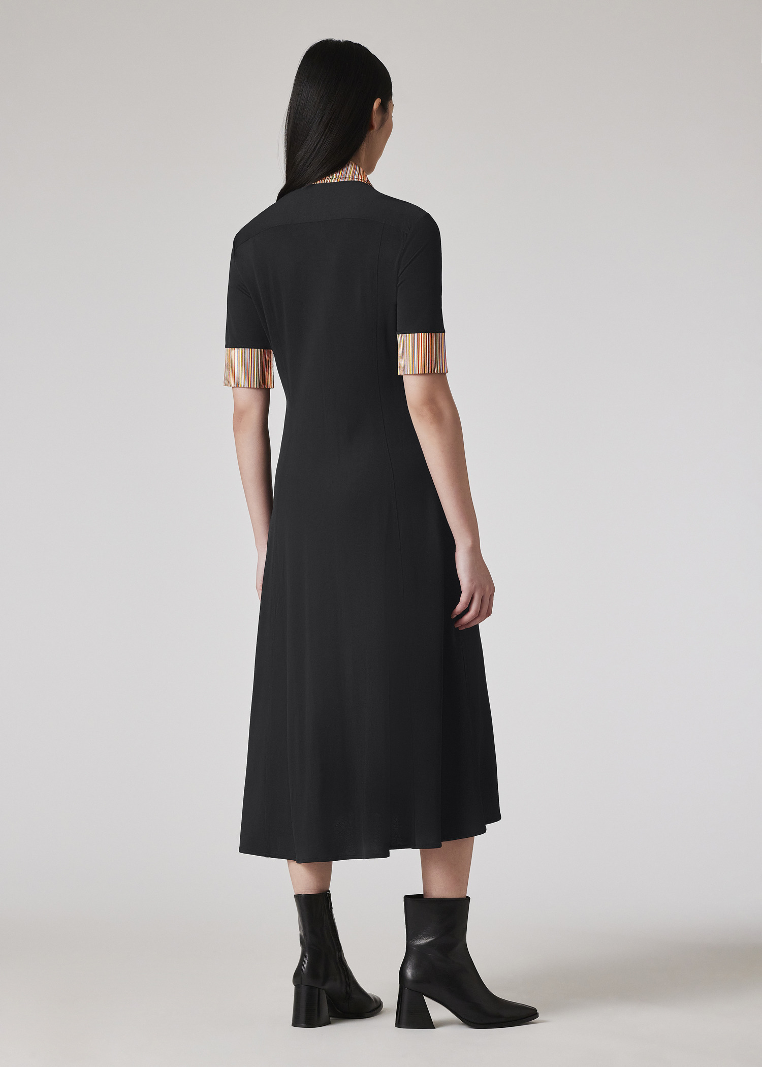 Women's Black 'Signature Stripe' Collar Dress - 5