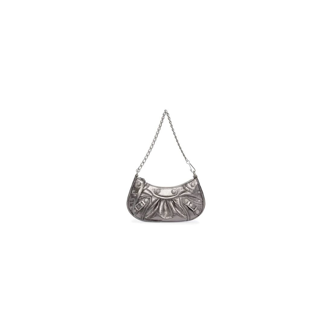 Women's Le Cagole Mini Purse With Chain Metallized in Silver - 1