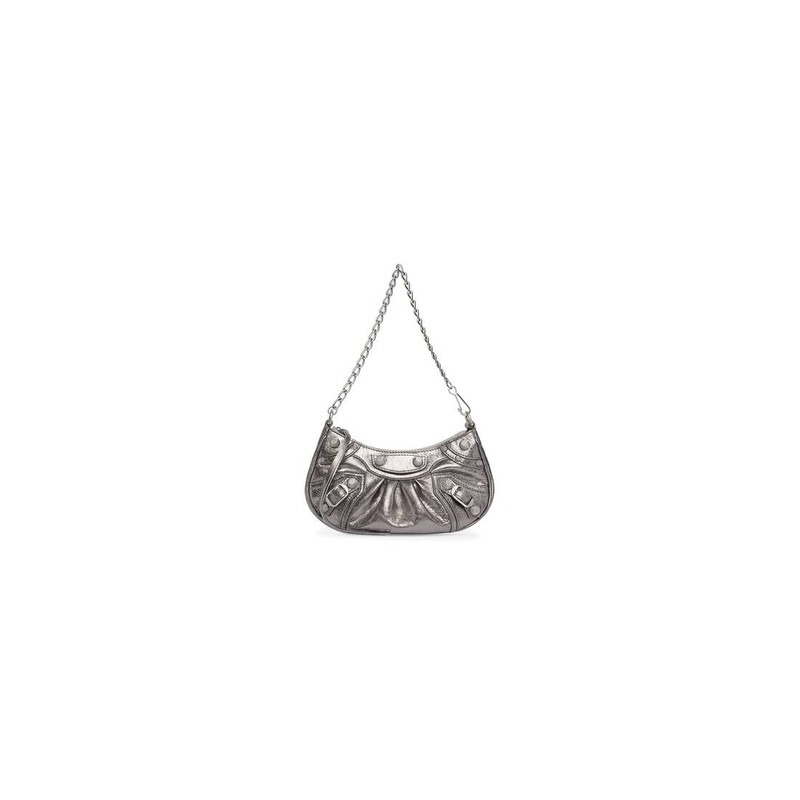 Women's Le Cagole Mini Purse With Chain Metallized in Silver 1