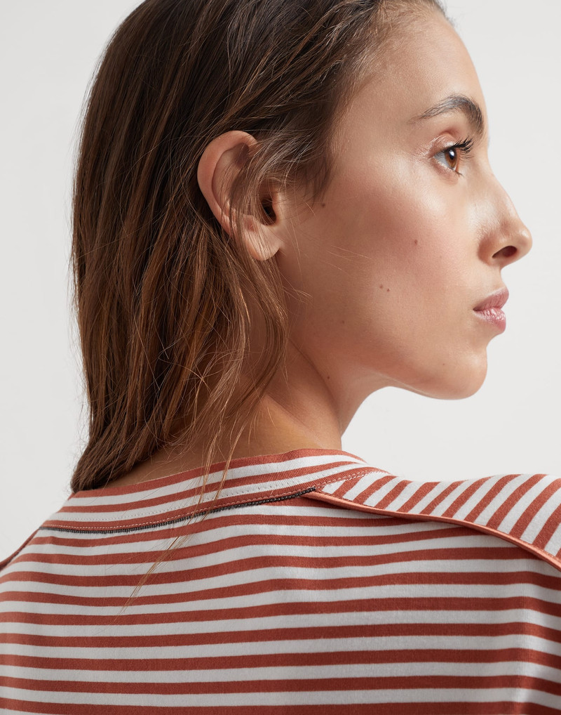 Cotton striped jersey t-shirt with monili 3