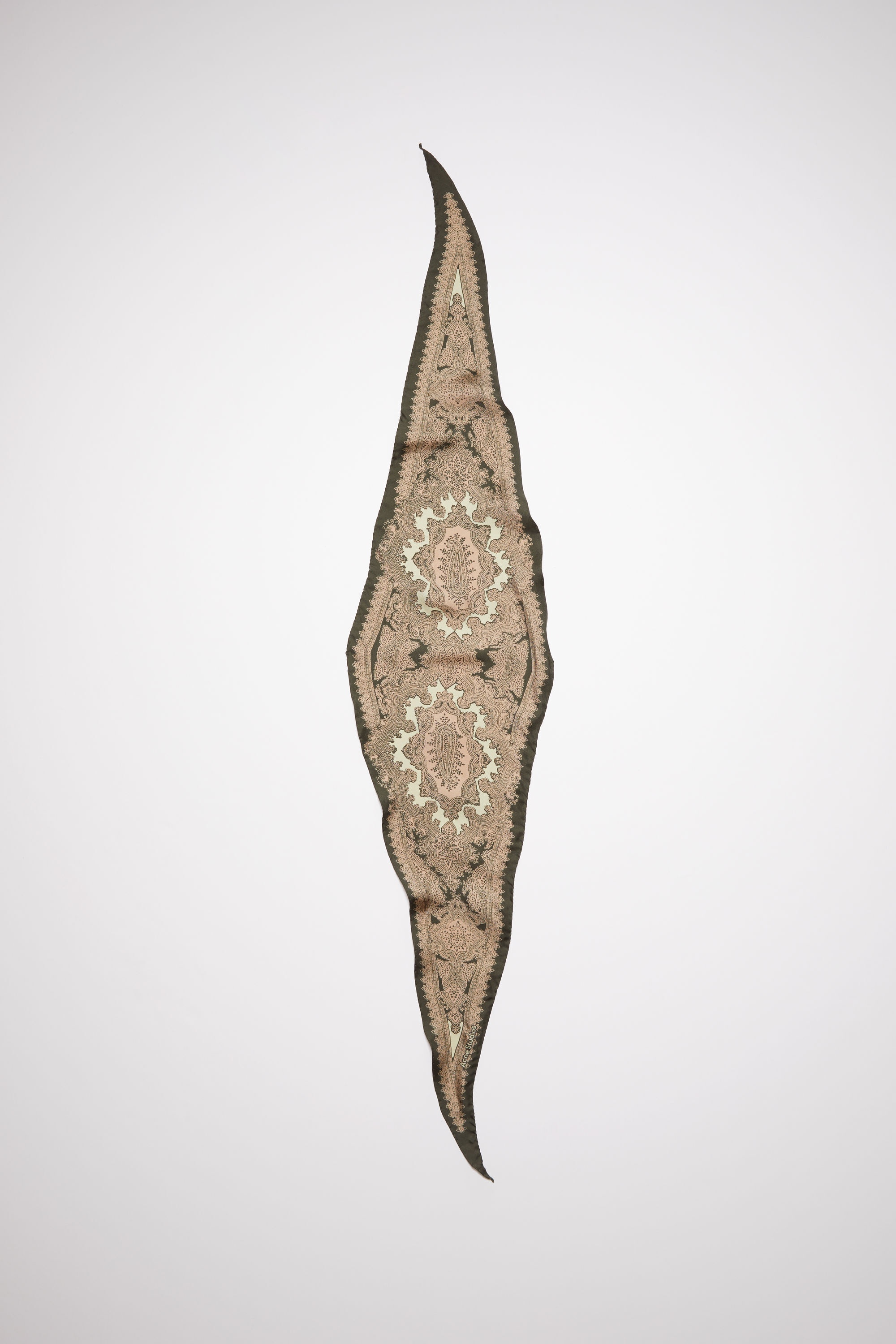 Printed silk scarf - Dark olive/camel brown - 1