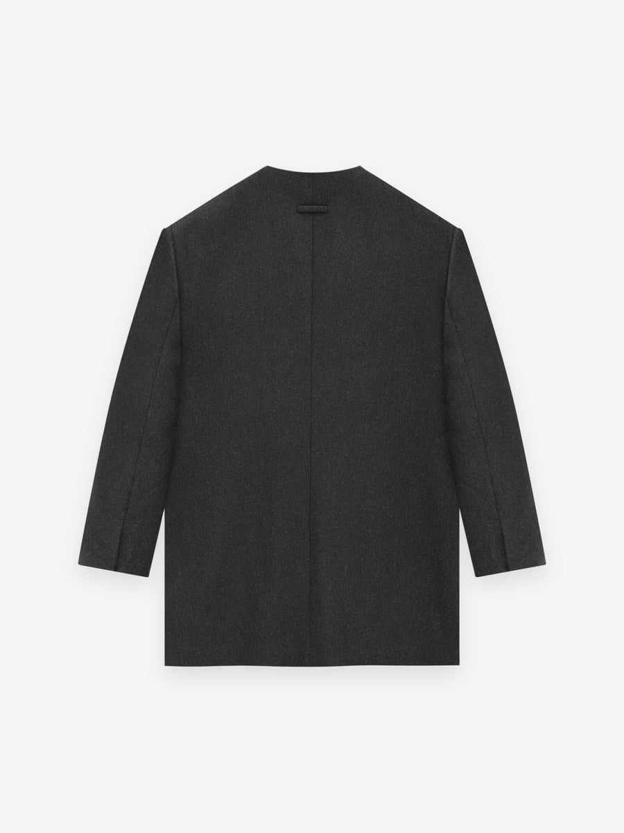 Military Wool Long Relaxed Lapelless Blazer - 3