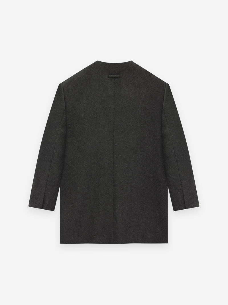 Military Wool Long Relaxed Lapelless Blazer 3
