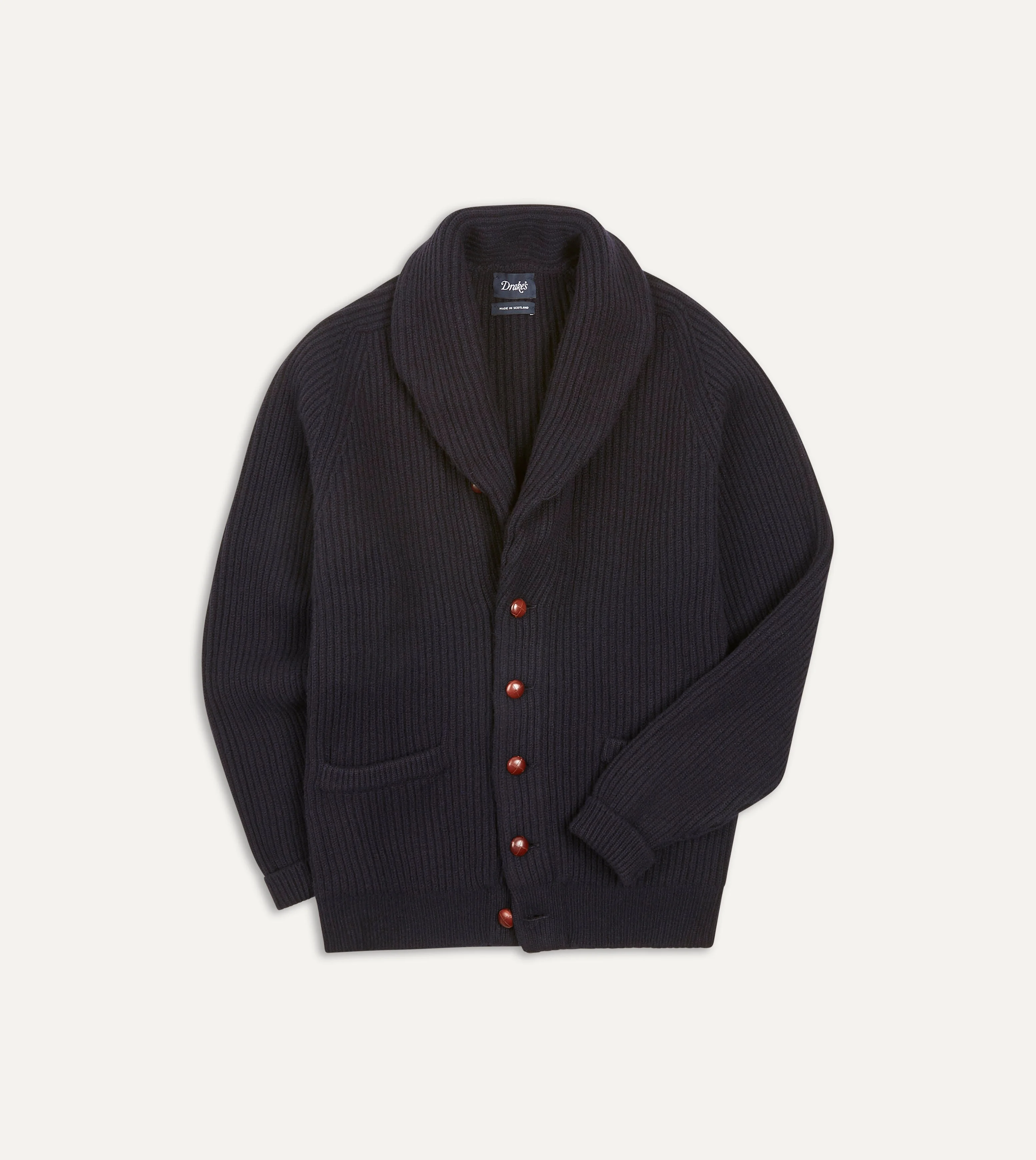 Navy Lambswool Shawl Collar Cardigan - 1