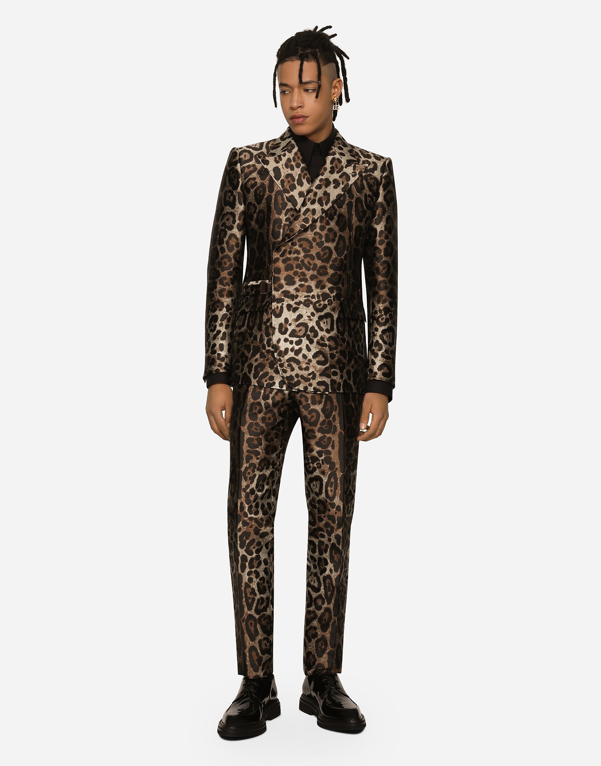 Double-breasted leopard-design jacquard Sicilia-fit suit - 2