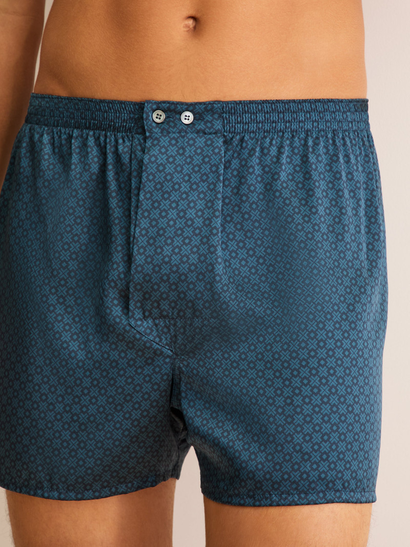 Men's Classic Fit Boxers Silk London Geo Cross Blue & Teal 3
