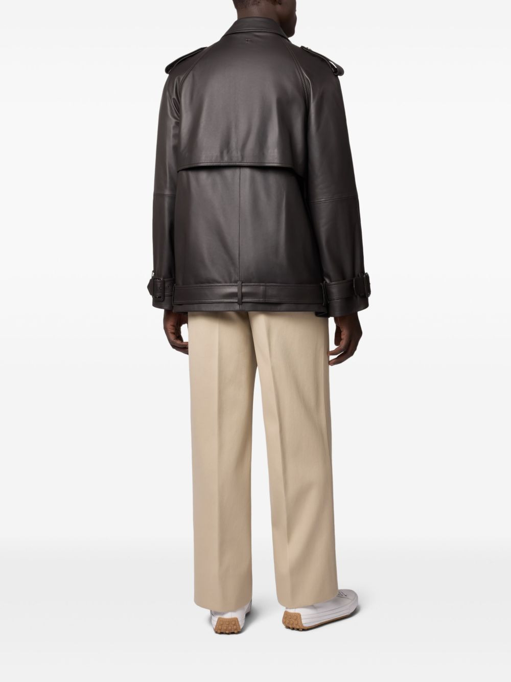 short leather trench coat - 3