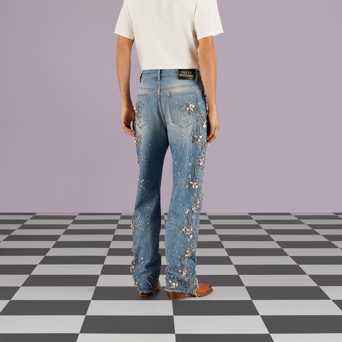 Denim pant with crystal trim - 6