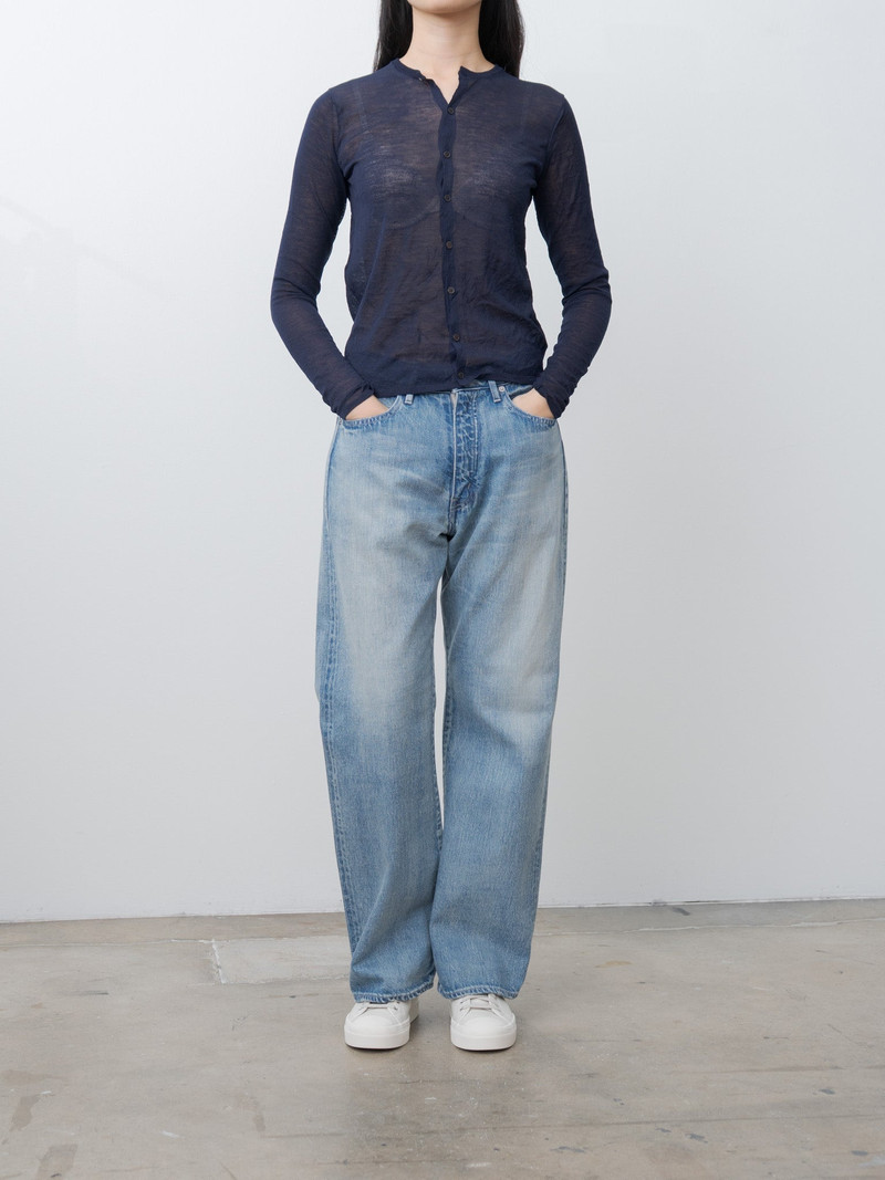 AURALEE Wrinkled Wool Polyester High Gauge Knit Crew Neck Cardigan - Navy outlook