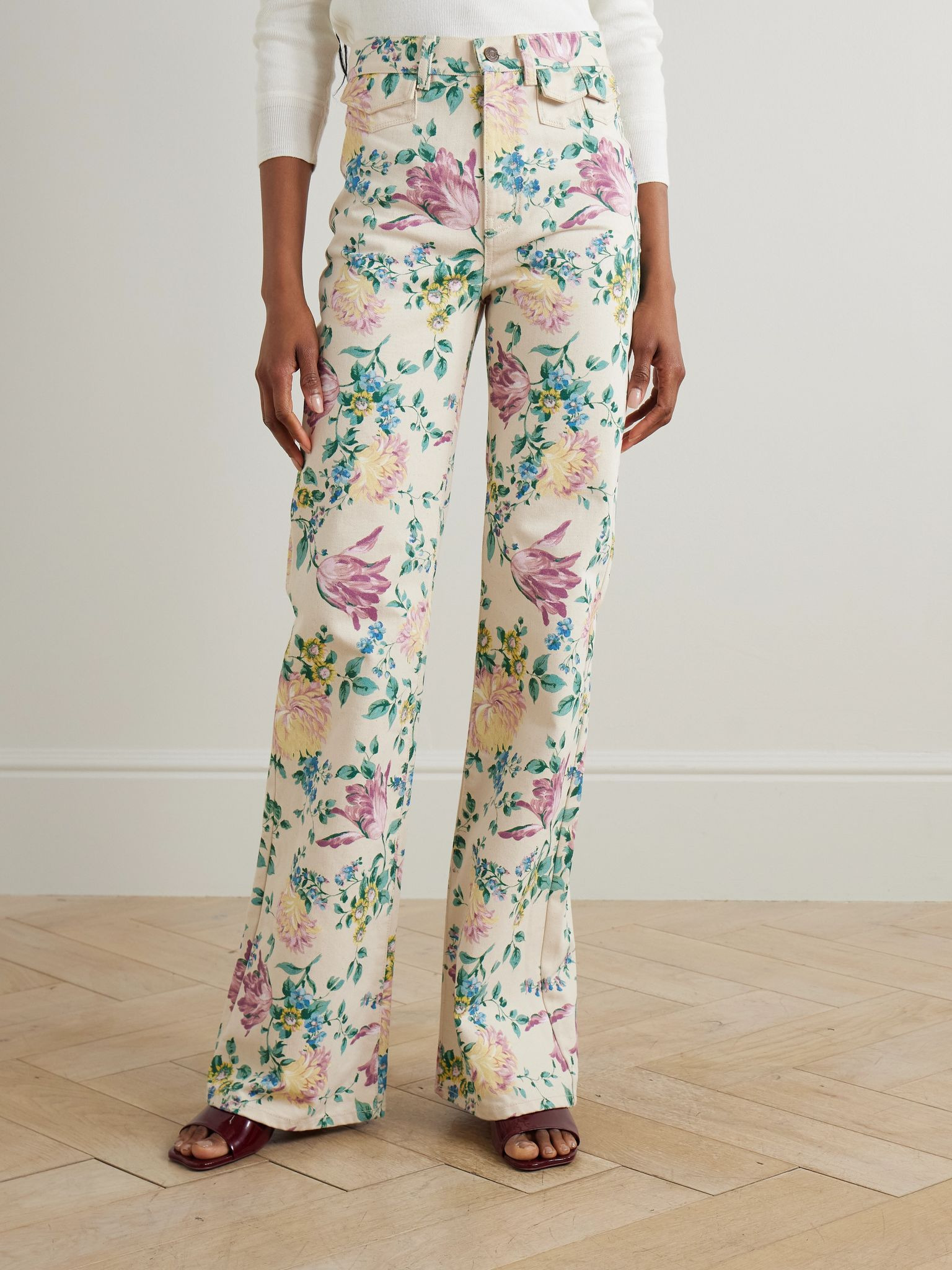 Floral-print high-rise straight-leg jeans Green - 3